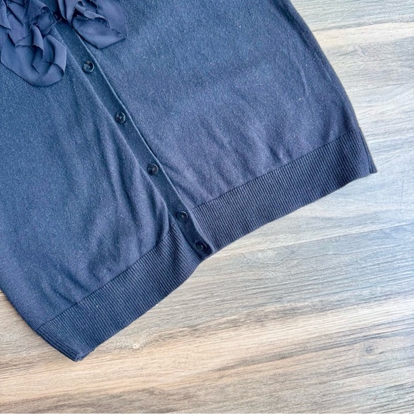 Chico’s Black Ruffle Front Button Elbow Length Sleeves Cardigan – Size 0 (S) - Picture 6 of 7